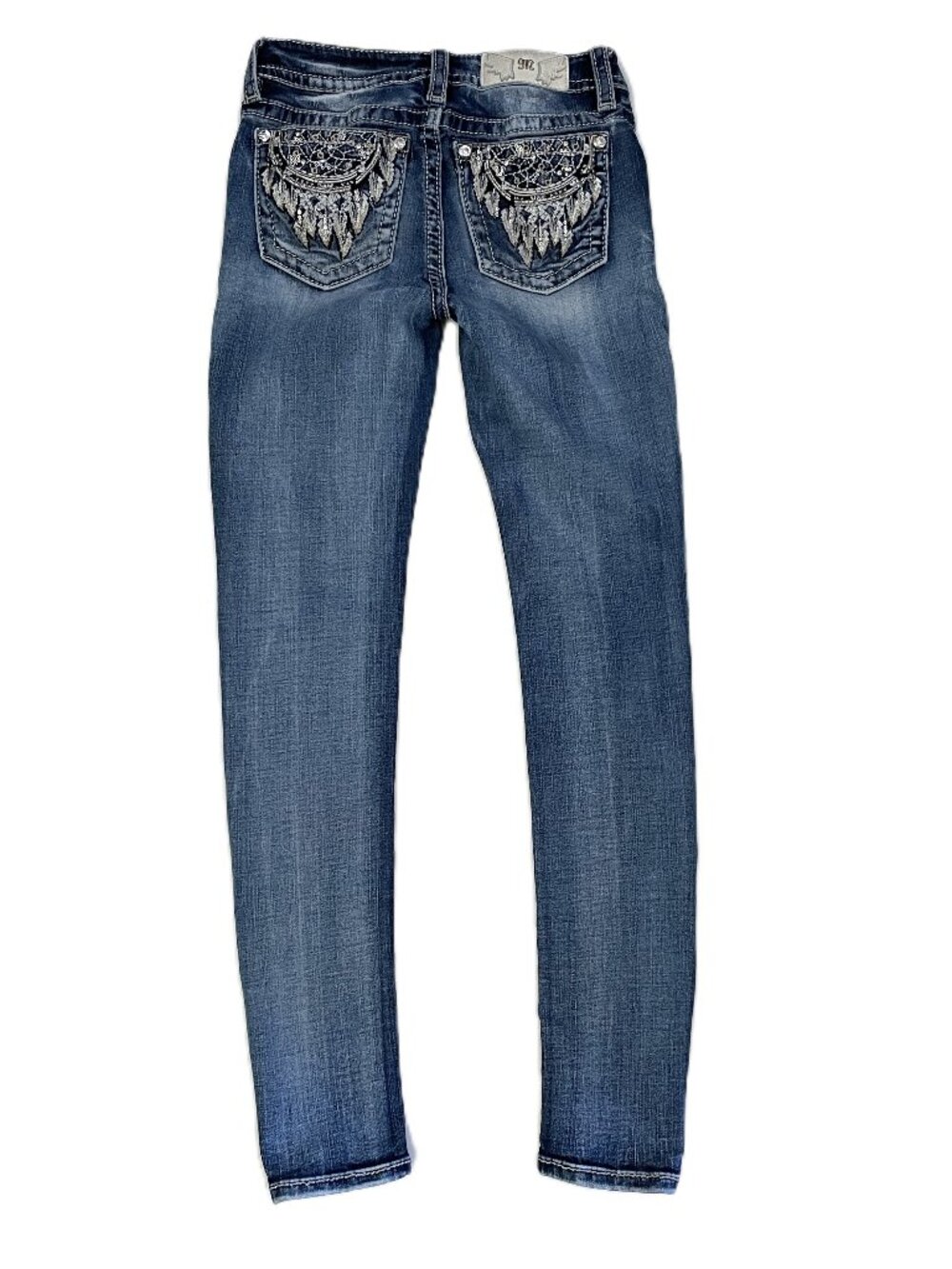 Miss Me Mid Rise Skinny Jeans Womens 25 Blue Embroidered Rhinestone Bling Y2K